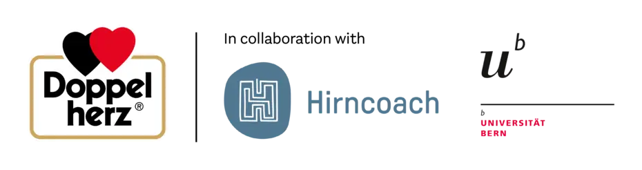 Logos of three brands or organizations: Doppelherz, represented with a heart design; Himcoach, featuring a stylized 'H'; and another logo related to the University of Applied Sciences. The arrangement is horizontal, emphasizing brand identity in health or wellness.